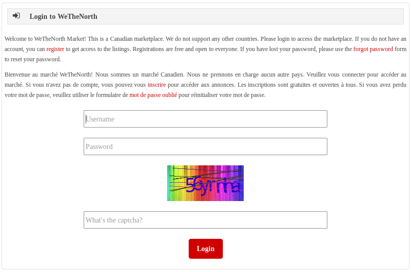 Login page for WeTheNorth Market